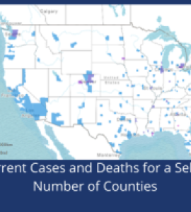  Dark Blue Map of Current Cases and Deaths for a Select Number of Counties
