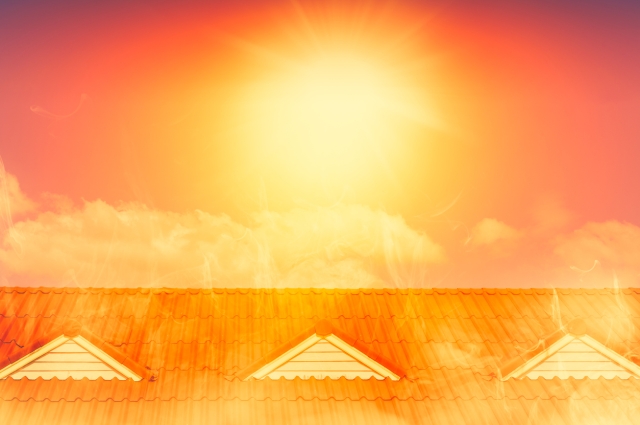Orange sun over rooftop