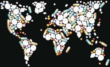 World map made out of drugs