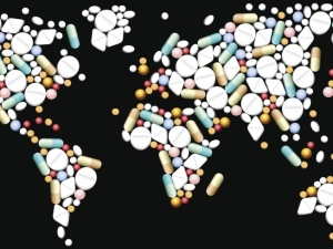 World map made out of drugs