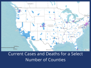  Dark Blue Map of Current Cases and Deaths for a Select Number of Counties