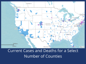 Dark Blue Map of Current Cases and Deaths for a Select Number of Counties